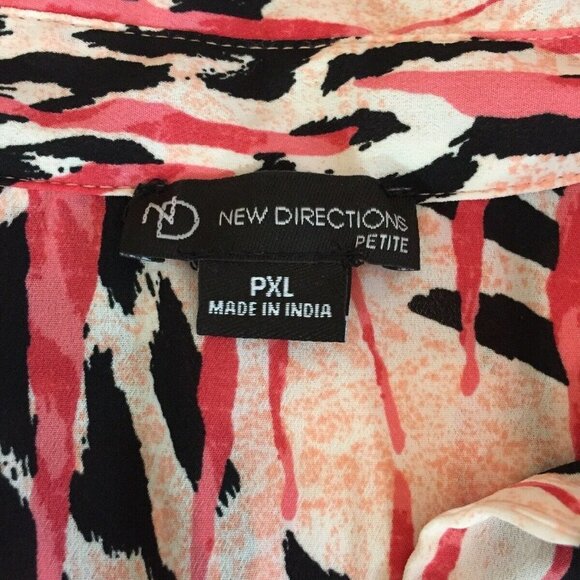 New Directions Womens Button Up Top Blouse Roll Up Sleeves Peach Paisley SZ PXL - Picture 9 of 16